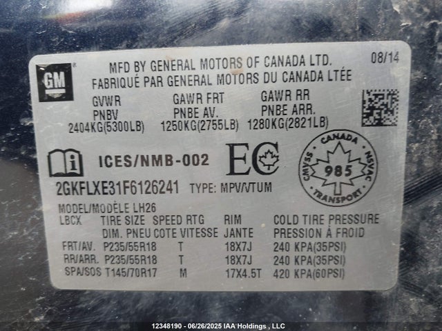 2GKFLXE31F6126241 GMC lfx - sidi, vvt, e85 max, alum