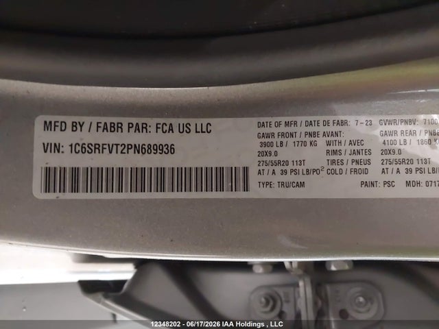 Aukcja sprzedaży 2023 Ram 1500 Sport, vin: 1C6SRFVT2PN689936, numer aukcji: 12348202