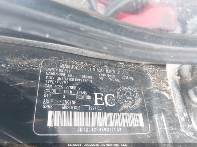 Aukcja sprzedaży 2019 Nissan Qashqai S/sl/sv, vin: JN1BJ1CR4KW337053, numer aukcji: 12348234
