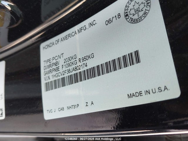 Honda k20c4 2018 1HGCV2F38JA802174 Image 9