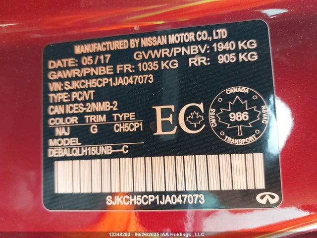 SJKCH5CP1JA047073 Infiniti m27020