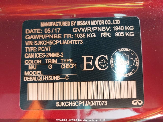 SJKCH5CP1JA047073 Infiniti m27020