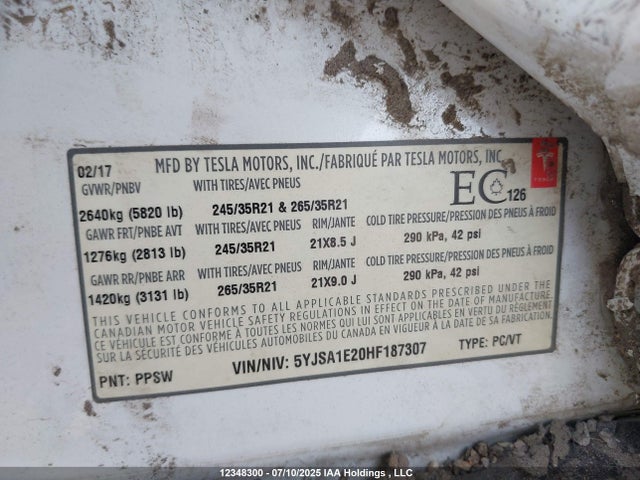 Tesla MODEL S 2017 5YJSA1E20HF187307 Image 9