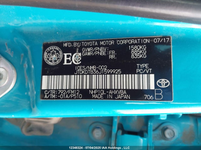 JTDKDTB36J1599925 Toyota 1nz-fxe+1lm
