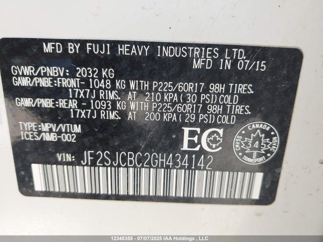 JF2SJCBC2GH434142 Subaru naturally aspirated c0