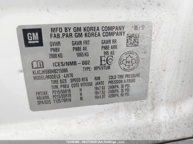 KL4CJHSB0HB215086 Buick luv mfi, vvt: variable valve timing, alum, e85 max
