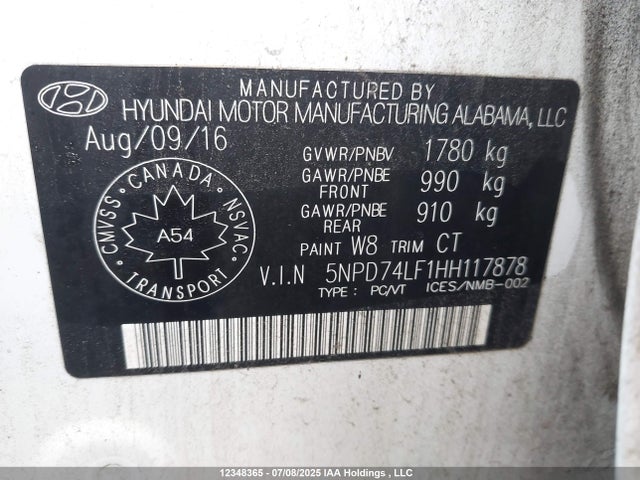 5NPD74LF1HH117878 Hyundai Elantra