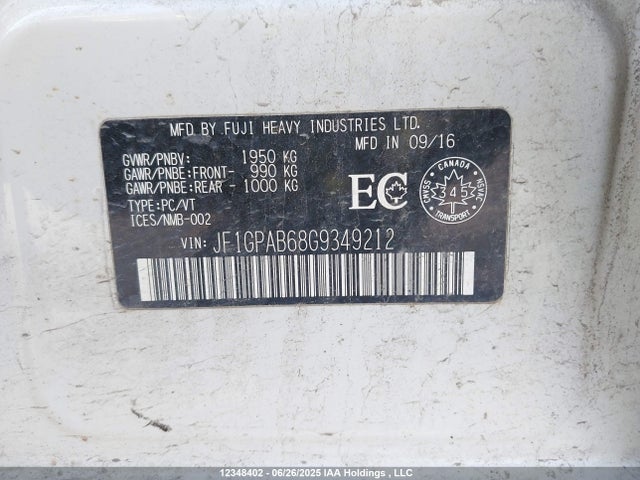 JF1GPAB68G9349212 Subaru 2.0l na