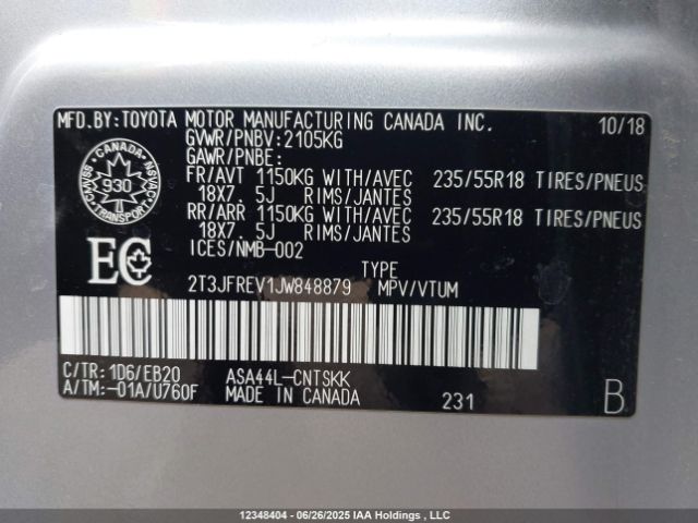 2T3JFREV1JW848879 Toyota 2ar-fe