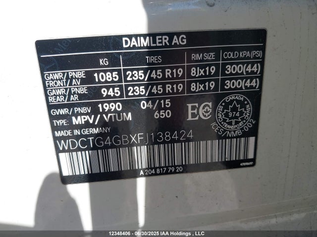 WDCTG4GBXFJ138424 Mercedes-Benz GLA-Class