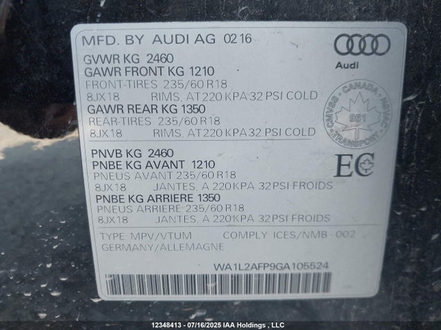WA1L2AFP9GA105524 Audi 2.0t