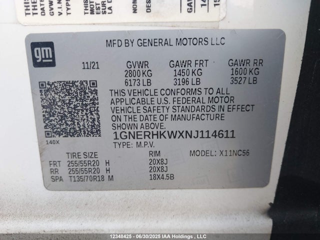 1GNERHKWXNJ114611 Chevrolet lfy