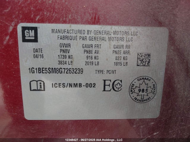 1G1BE5SM8G7263239 Chevrolet le2 - di: direct injection, alum, vvt, gen i, gmna