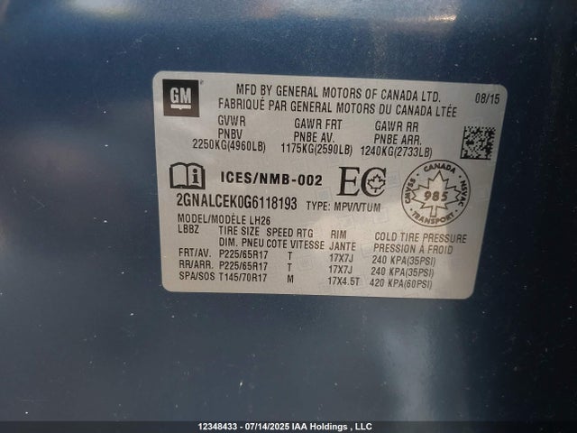 2GNALCEK0G6118193 Chevrolet EQUINOX LT
