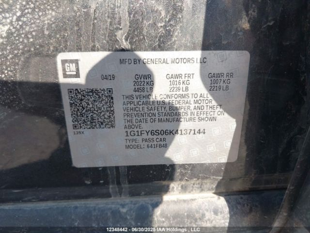 1G1FY6S06K4137144 Chevrolet 2019