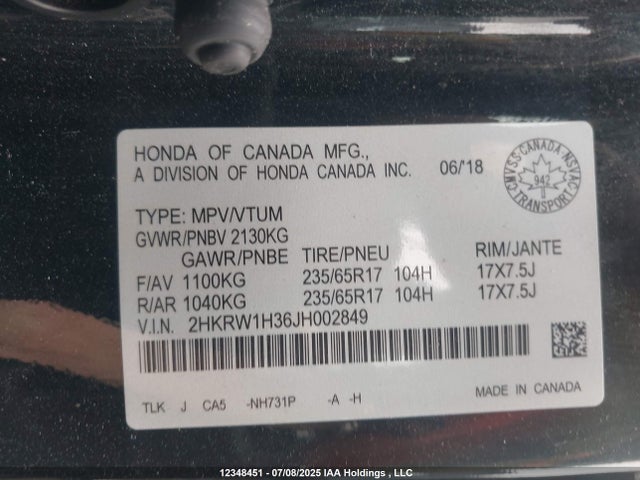 2HKRW1H36JH002849 Honda k24w9/k24v9