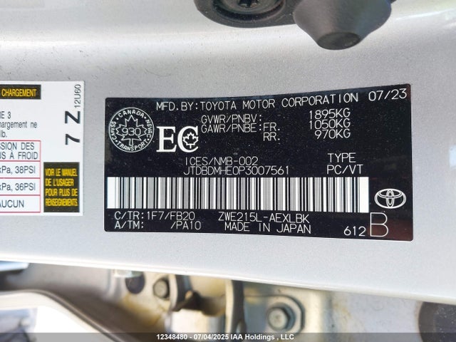 JTDBDMHE0P3007561 Toyota 2zr-fxe, 1vm+1wm