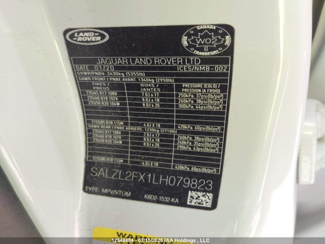 SALZL2FX1LH079823 Land Rover aj20p