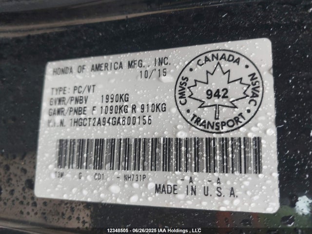 1HGCT2A94GA800156 Honda Accord