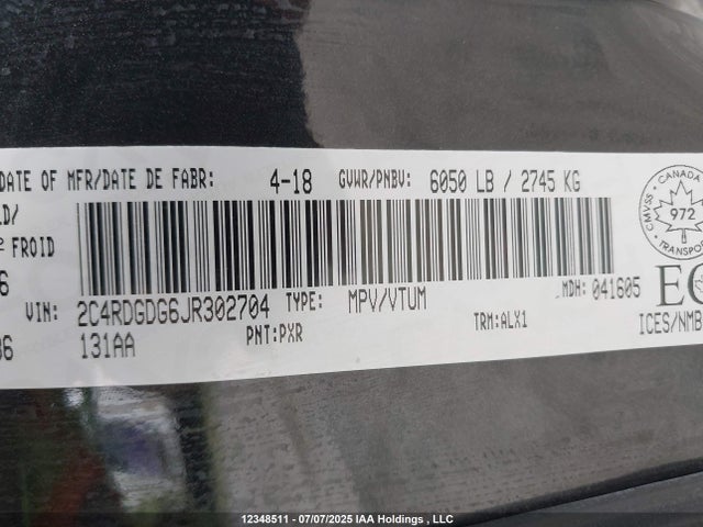2C4RDGDG6JR302704 Dodge 2018