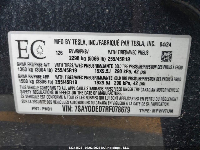 Tesla Model Y 2024 7SAYGDED7RF078679 Image 19