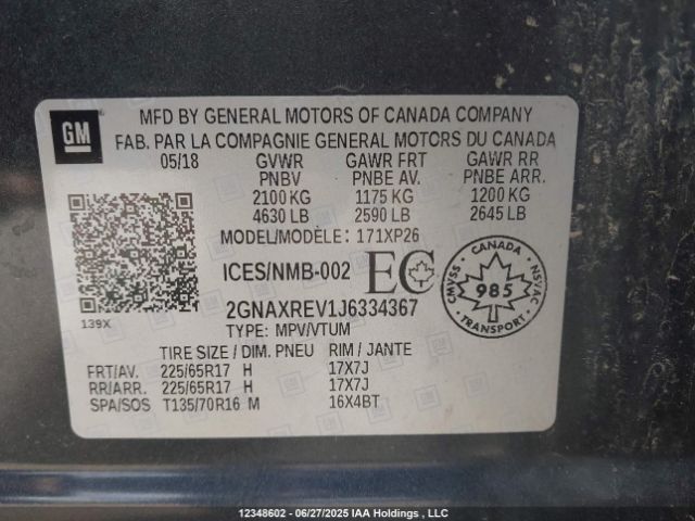 2GNAXREV1J6334367 Chevrolet lyx - direct injection, vvt, fgt, turbo, alum, gen1