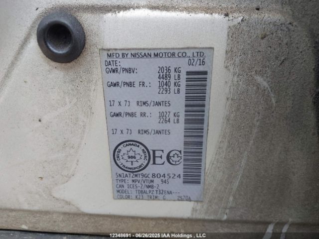 5N1AT2MT9GC804524 Nissan 2016