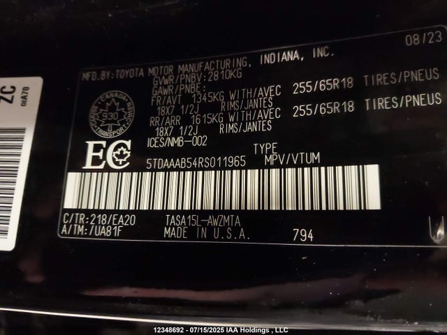 Toyota t24a-fts 2024 5TDAAAB54RS011965 Image 9