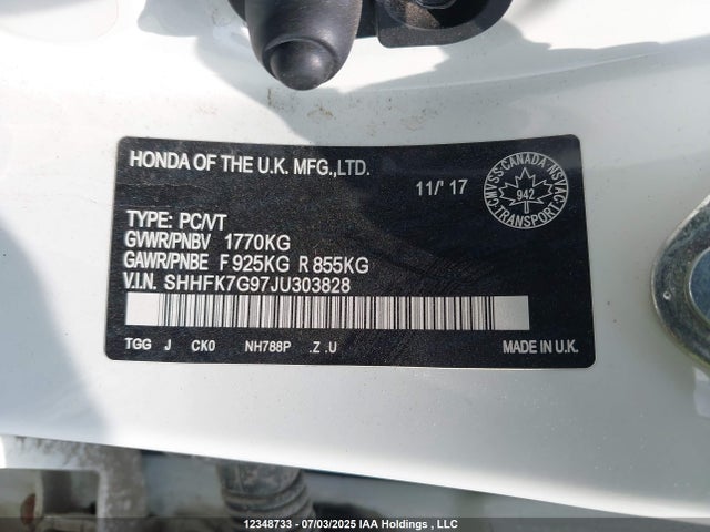 SHHFK7G97JU303828 Honda 2018