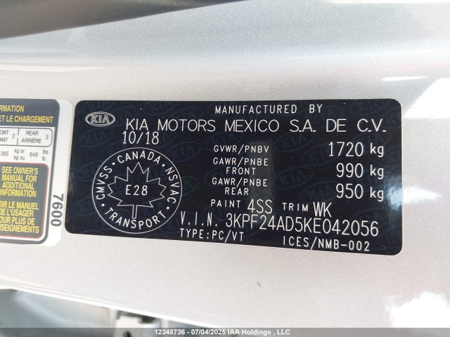 3KPF24AD5KE042056 KIA mpi nu