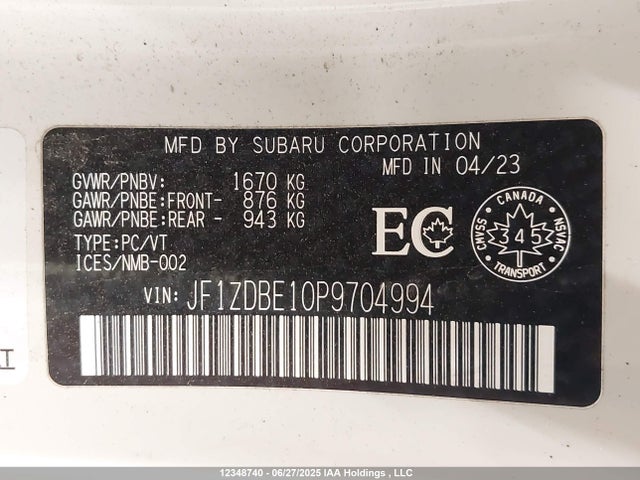 JF1ZDBE10P9704994 Subaru na