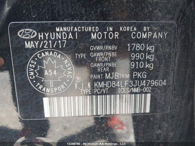 KMHD84LF3JU479604 Hyundai mpi nu