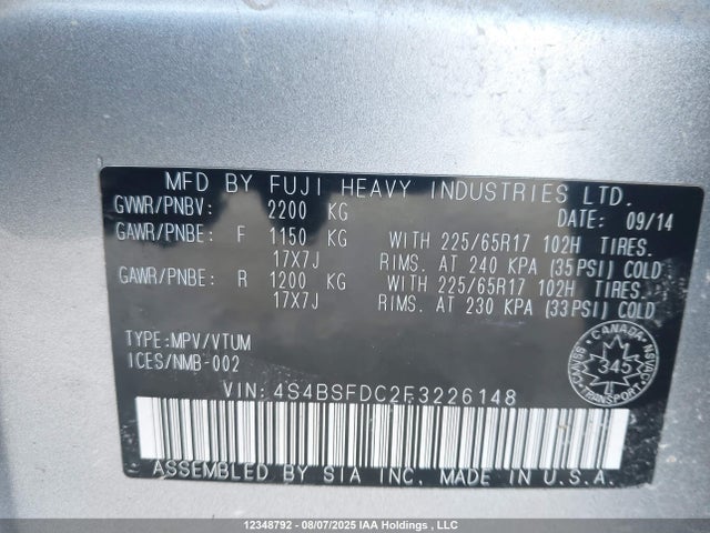 4S4BSFDC2F3226148 Subaru 3.6l c0