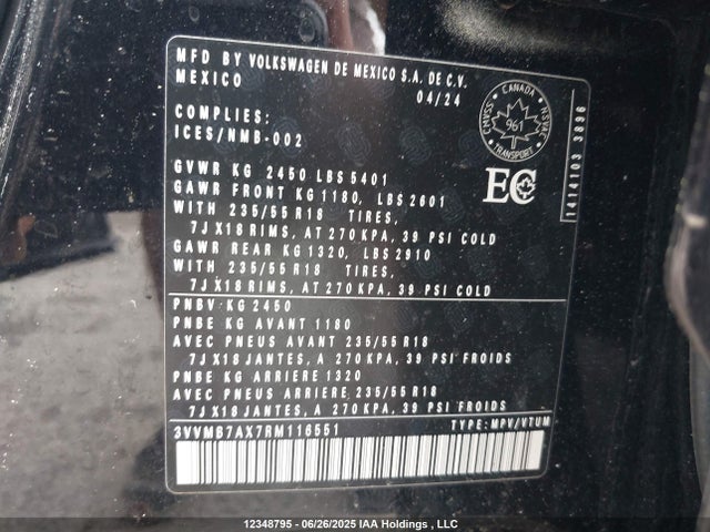3VVMB7AX7RM116551 Volkswagen tsi