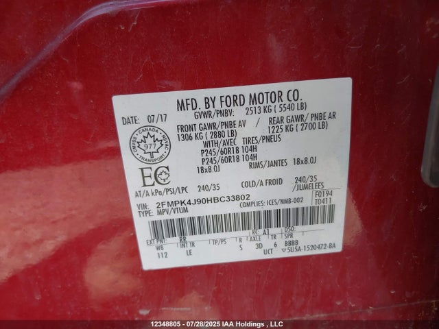 Ford 2.0l gtdi 2017 2FMPK4J90HBC33802 Image 9