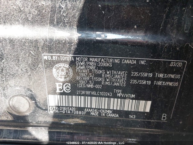 2T3R1RFV6LC103243 Toyota a25a-fks