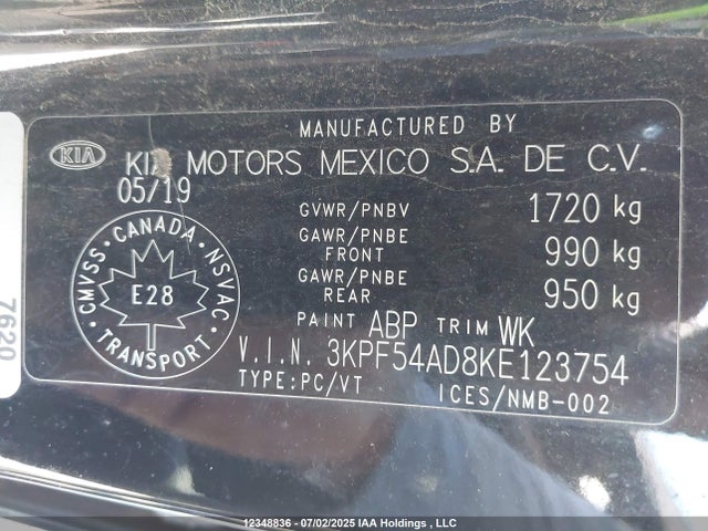 3KPF54AD8KE123754 KIA mpi nu