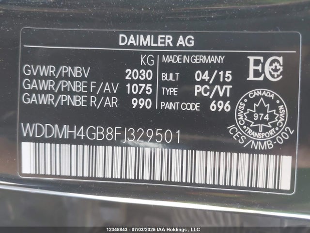 WDDMH4GB8FJ329501 Mercedes-Benz B-Class