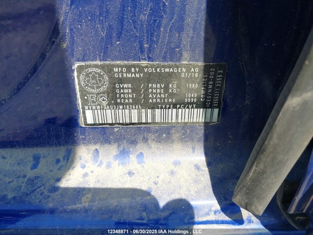 WVWWF7AU3JW182665 Volkswagen 2018