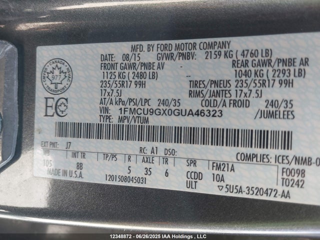 1FMCU9GX0GUA46323 Ford 2016