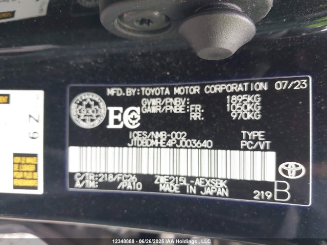 JTDBDMHE4PJ003640 Toyota 2zr-fxe, 1vm+1wm