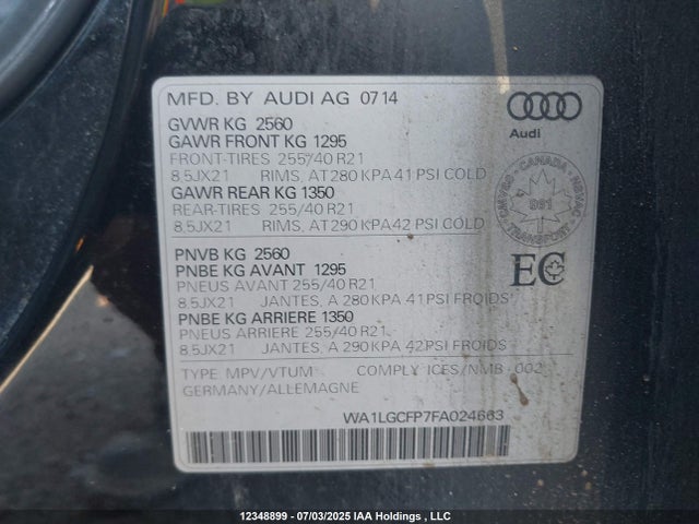 WA1LGCFP7FA024663 Audi 2015
