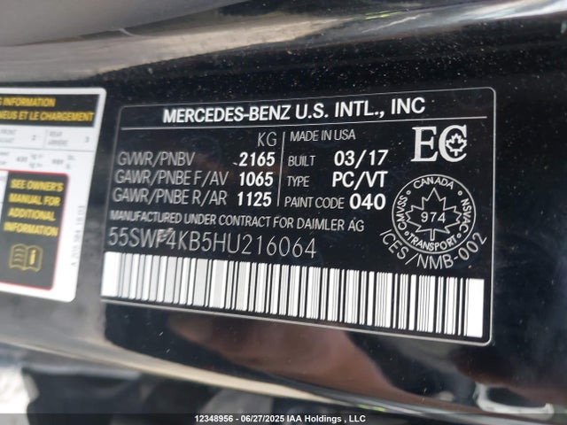 55SWF4KB5HU216064 Mercedes-Benz 2017