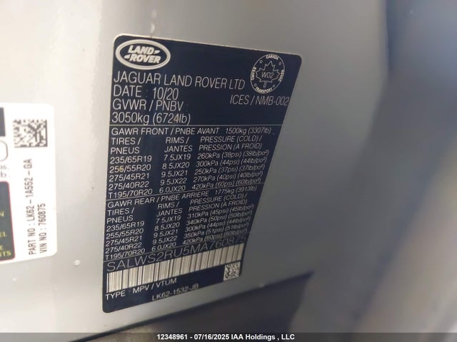 Land Rover aj20p6 2021 SALWS2RU5MA760875 Image 18
