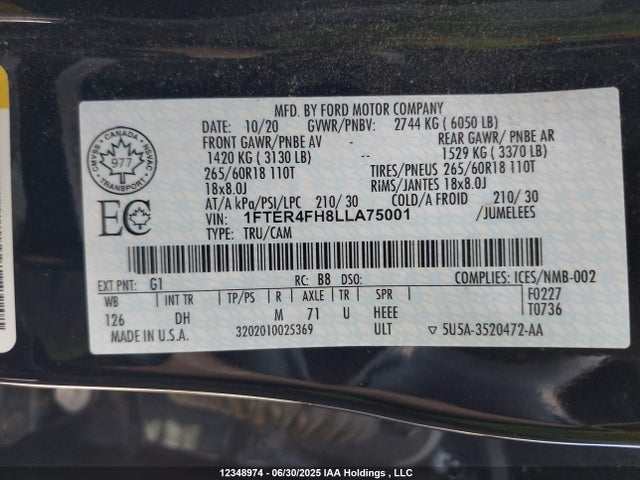 Ford Ranger 2020 1FTER4FH8LLA75001 Image 9