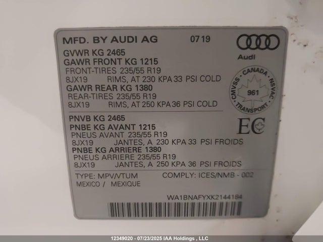 WA1BNAFYXK2144184 Audi Q5