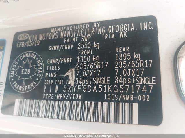 KIA gdi lambda-ii 2019 5XYPGDA51KG571747 Image 9