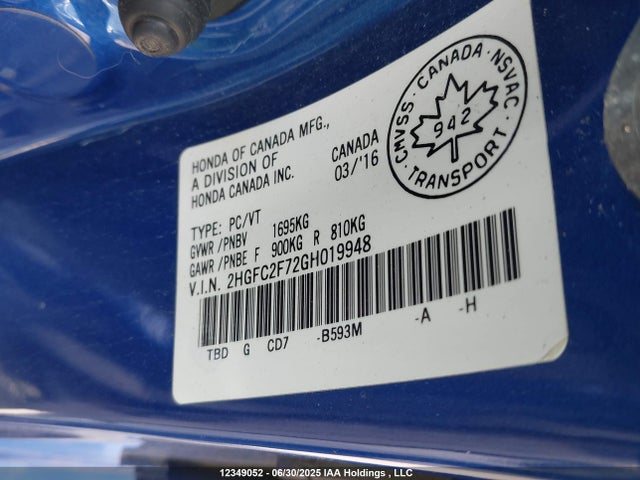 2HGFC2F72GH019948 Honda k20c2