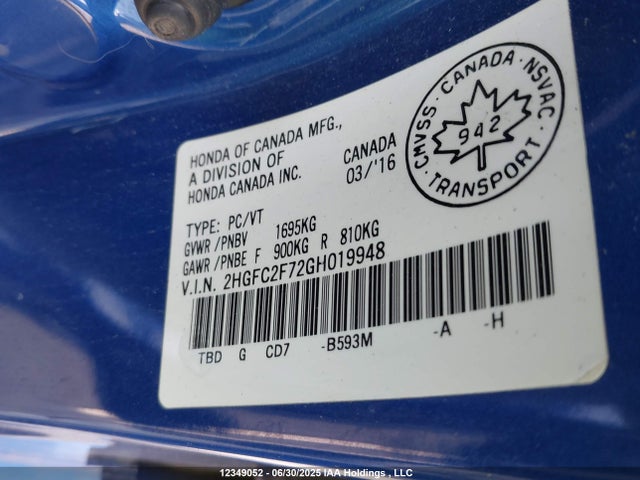 2HGFC2F72GH019948 Honda k20c2