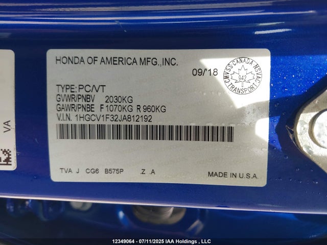 1HGCV1F32JA812192 Honda l15be